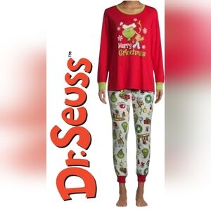 Dr. Seuss Holiday Christmas Pajamas Set, " Merry Grinchmas", XL